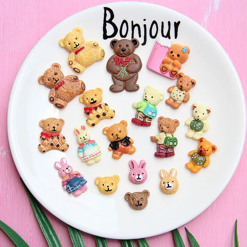 10 шт./лот Kawaii Flatback DIY мультяшный Медведь Кролик Кабошоны с плоской задней стороной
