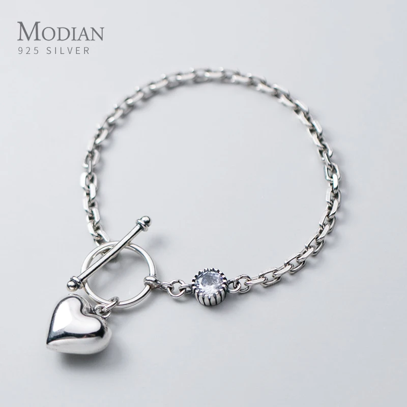 

Modian New Sterling Silver 925 Hearts Charm Bracelet for Women Shiny CZ Geometric Circle Chain Bangle Fine Jewelry 2020 Design