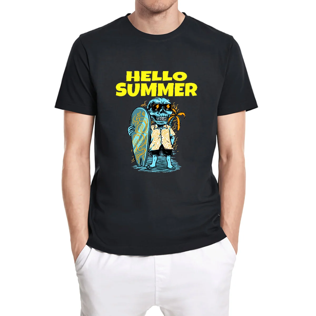 

Футболка мужская с надписью Hello Summer, смешная школьная тенниска унисекс, удобная хлопковая майка с короткими рукавами