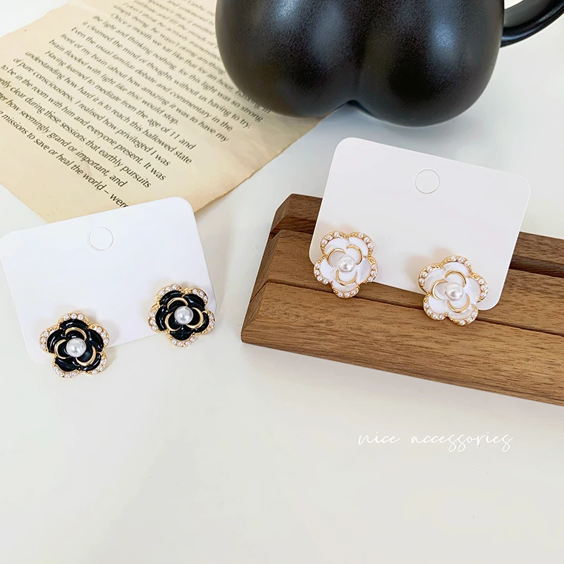 Корейские и японские серьги гвоздики для женщин девушек цветок камилия жемчуг