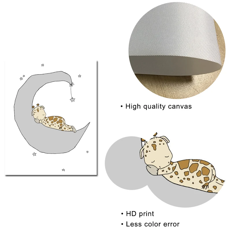 Жирафа с Луной и звездами Плакаты принты минималистское полотно настенные