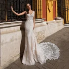 Кружевное Свадебное платье 2020 с V-образным вырезом, Кружевная аппликация, платье невесты в стиле бохо, винтажные Свадебные платья с юбкой-годе, женское длинное платье