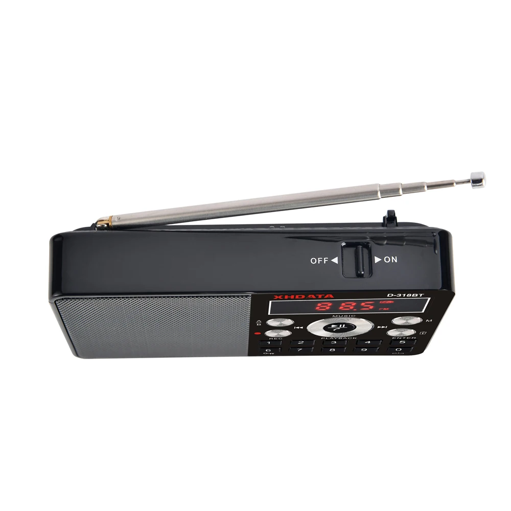 XHDATA D-318 BT FM стерео радио пластик Мини Черный Многофункциональный портативный радио Поддержка беспроводной телефонные звонки A-B Bluetooth радио