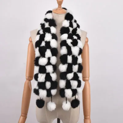 Женский шарф из натурального меха зимний кролика Рекс шарфы с шариками милый