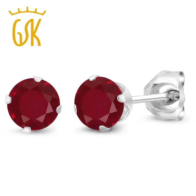 GemStoneKing 0,60 карат круглые 4 мм красный натуральный рубин серьги-гвоздики Твердые 925 пробы серебряные классические серьги для женщин