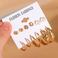 vintage geometric gold metal earrings set for women punk pearl dangle drop earrings 2021 trend set of earrings jewelry