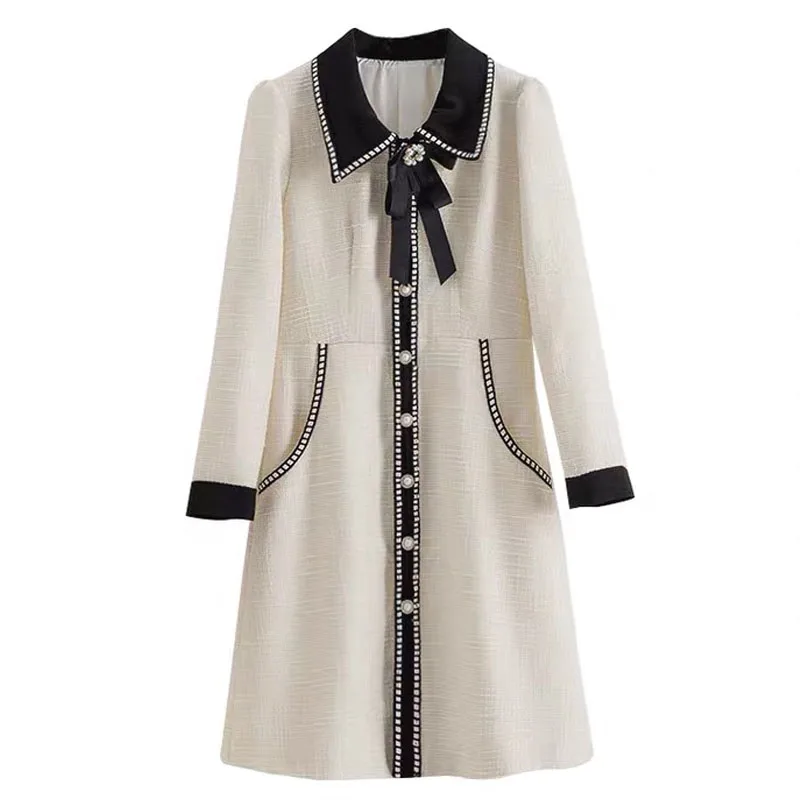 Женское мини-платье с длинным рукавом Элегантное однобортное платье в Корейском