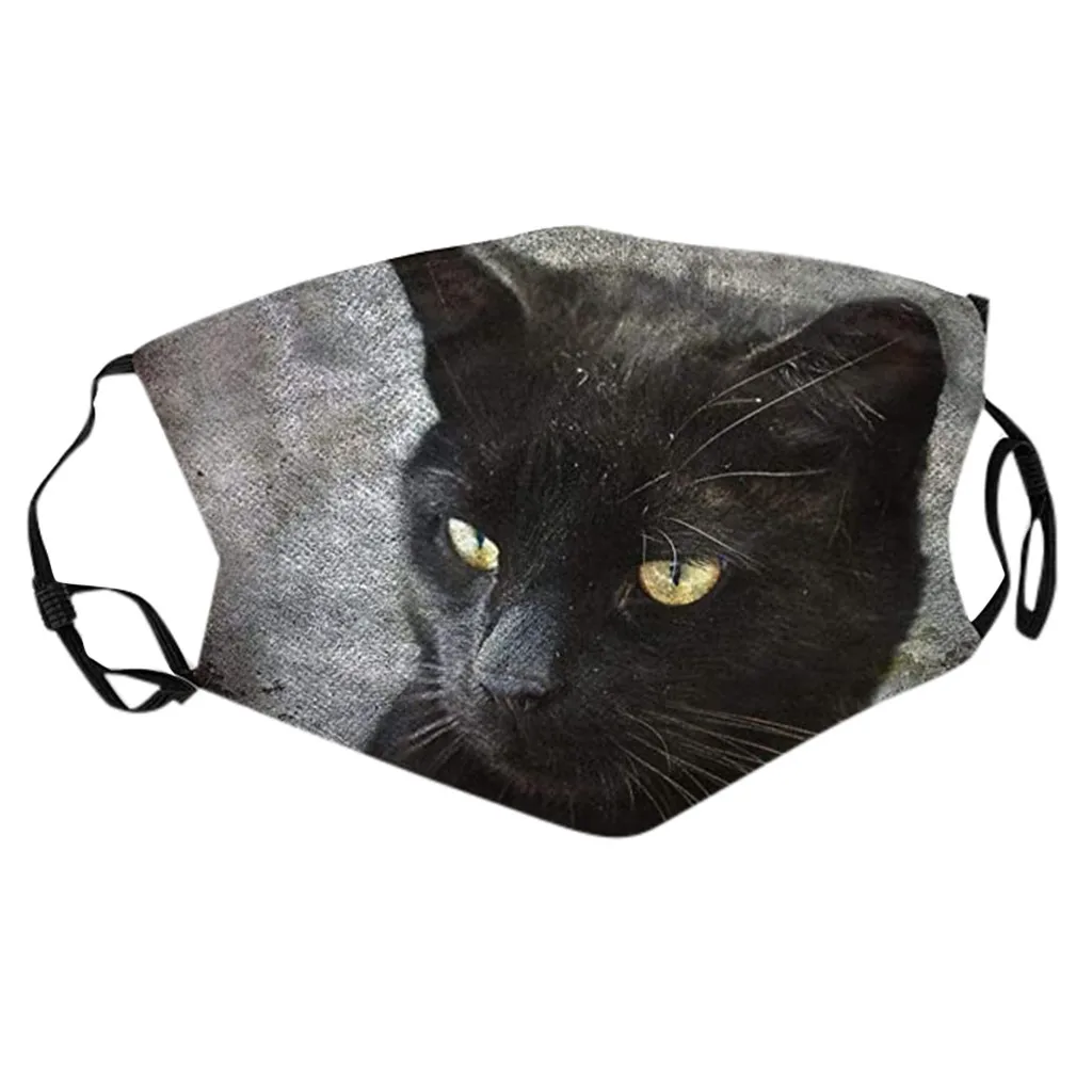 Многоразовая моющаяся маска с кошачьим принтом Пылезащитная на половину лица