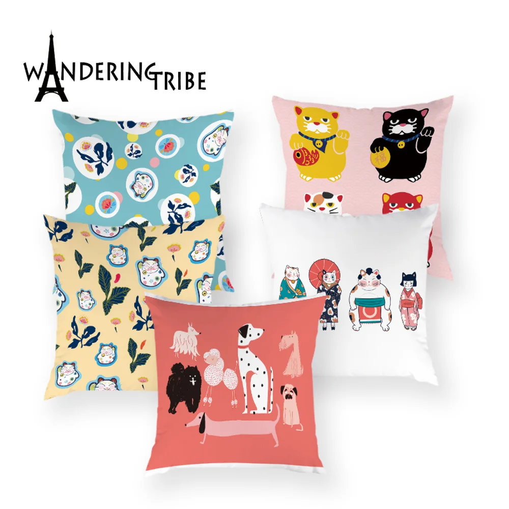 Чехол Lucky Cat для подушки розовый симпатичный гостиной декоративная подушка