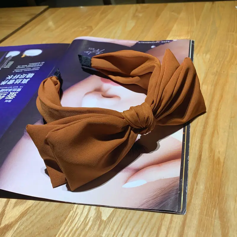 

Middle Knotted Double Layers Big Bowknot Solid Color Hair Hoop Bow Headband Ribbon Hair Accessories Wide Side Satin Head Hoop