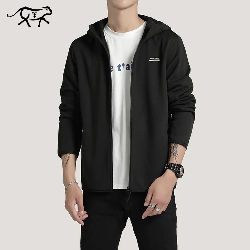 Осенняя мужская куртка Весенняя Повседневная однотонная модная на молнии с