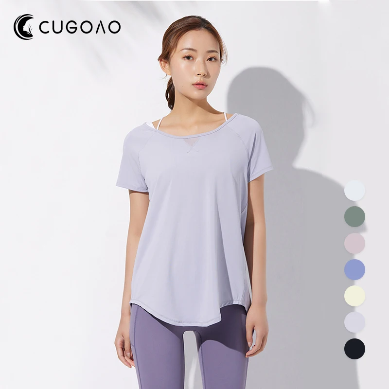

CUGOAO Yoga Shirt Women Loose Short Sleeve T-shirt Fashion Sports Sweatshirt Yoga Top Activewear Workout Fitness Female Tee