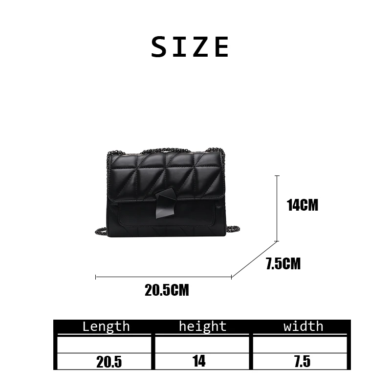

2020 New Fashion PU Leather Stitching Solid Small Square Bag Women Autumn Winter Casual Chain Strap Shoulder Bag Luxury Handbag