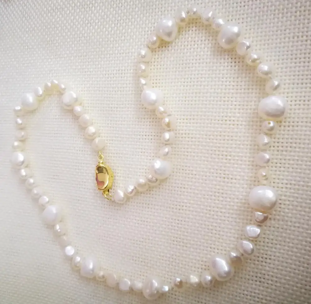 

13mm 6-7mm white pearl baroque flat pearl necklace 925 gold clasp real Natural freshwater pearl Women Jewelry 35cm 43cm 14-17''