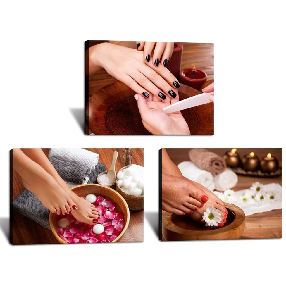 

3 Piece Foot Spa Beauty Pedicure Nail Salon Manicure Posters Canvas Print Wall Art Pictures Paintings Home Decor Room Decoration