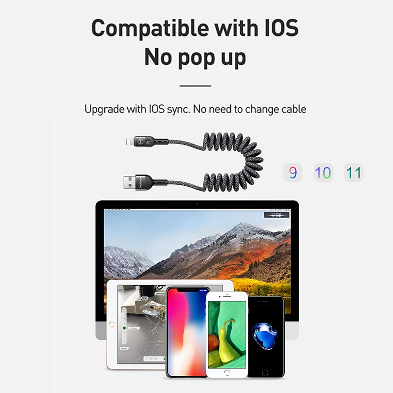 mcdodo usb cable spring extension landline charger cord for iphone 13 12 11 pro xs max xr x 8 fast charge pd phone led data wire free global shipping