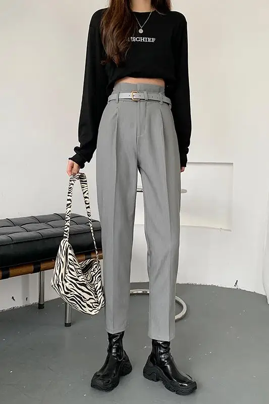 

Casual Solid Suit Pants Women 2021 Spring Summer Nine-point Pants Large Size Loose Thin Office Lady High Waist Harem Pants