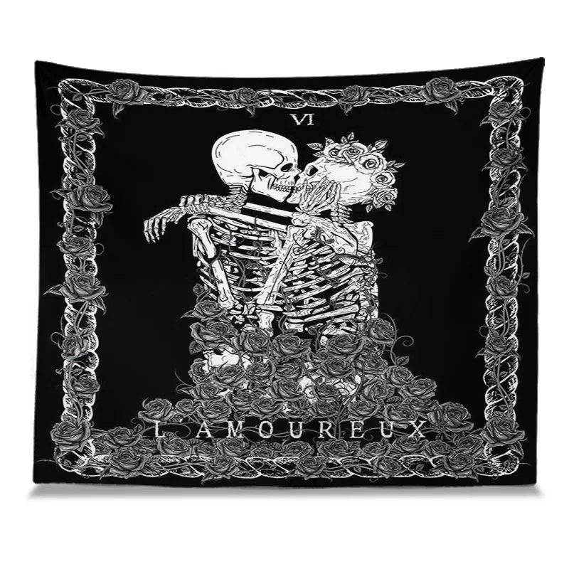 

skull lover tapestry black wall carpet rose flower wall blanket drop shipping polyester fabric wall cloth