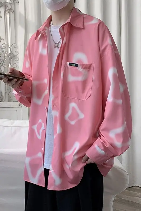 

Shirts For Men Long Sleeve Classic Retro Lapel Tops Loose Casual Outerwear Male Clothes Spring Autumn Shirt Hiphop Streetwear