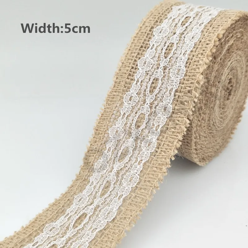 12 (5cm width ) Рождественский Декор, натуральная джутовая Мешковина, деревенская гессианская лента с кружевом шириной 5 см, украшение для свадебной вечеринки, кружевная отделка, сделай сам, AA7916 - Цвет: 12 (5cm width )