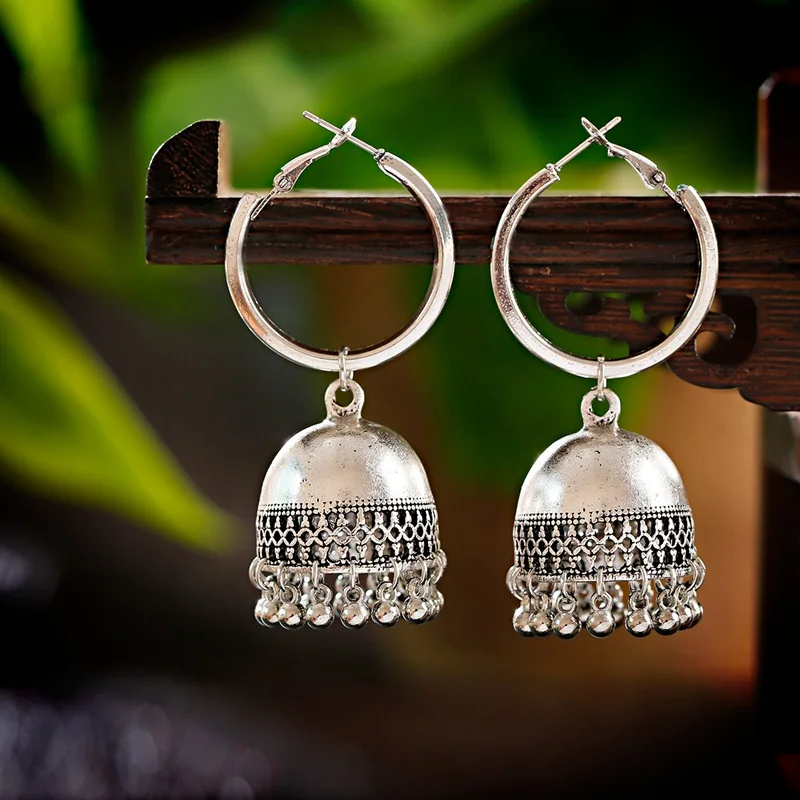 OIQUEI классические Этнические Ретро женские круглые индийские серьги Jhumka