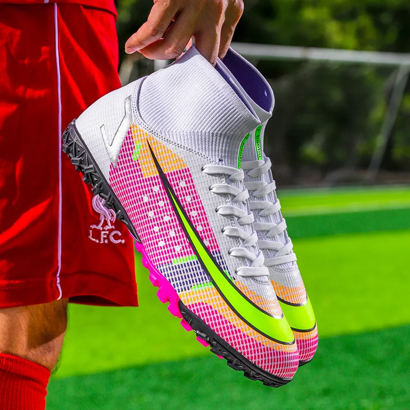 Fashion Fluorescent Green Children's Soccer Shoes Profession FG/TF Training Mens Football Boots Outdoor Soccer Sneakers Women