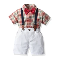 boys summer clothes toddler kids suit set bow shirt shorts belt 5 pieces party birthday children gentleman costume