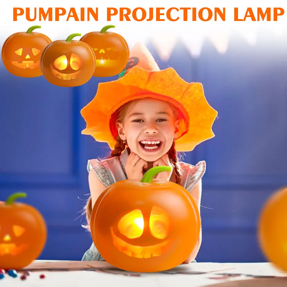

USB Power LED Pumpkin Projection Lamp Led Night Light Built-in Projector Speaker Halloween Holiday Decoration Lighting