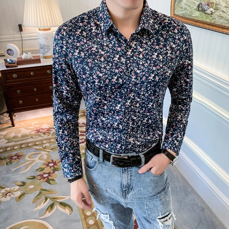 Осенняя рубашка с длинным рукавом Мужская Корейская версия модная красивым