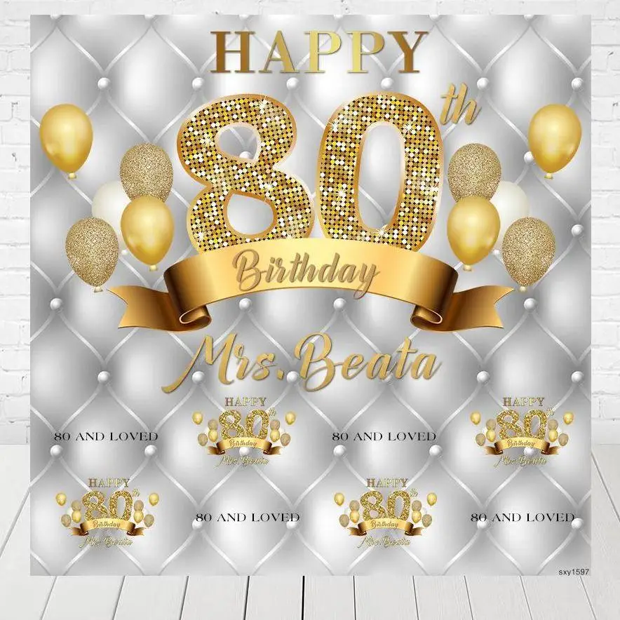 

Photography Backgrounds Silver Gold Glitter Balloons Adult Happy 80 Birthday Party Backdrop For Photo Studio Supplier