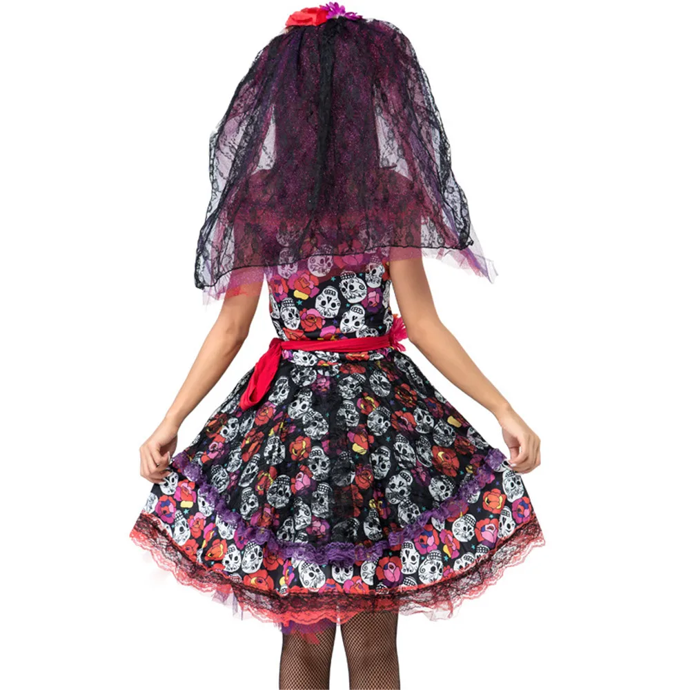 Halloween Carnival Costume Rose Skeleton Print Ghost Bride Dress Festival Gorgeous Cosplay Gauze Tutu Princess | Тематическая
