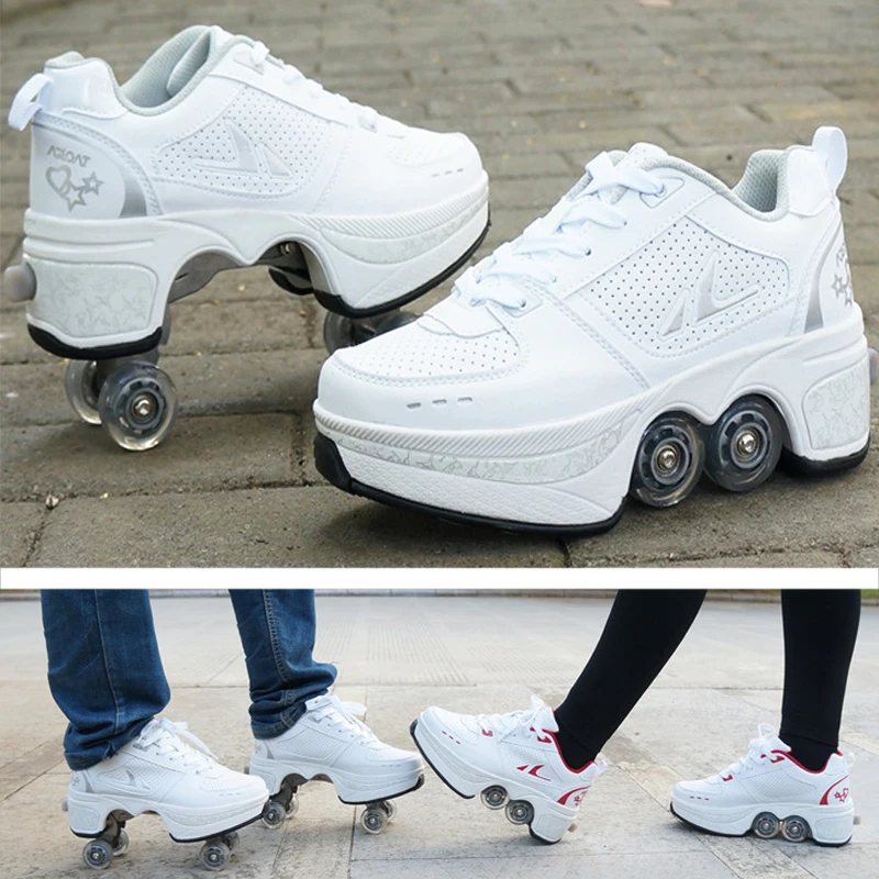 

Four-Wheel Dual-Use Skating Shoes 2022 New Double-Row Parkour Roller Men's Women's Casual Sneakers Sport Walking Running Shoes