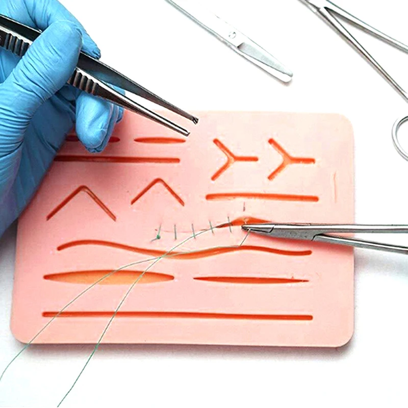 

19 In 1 Medical Skin Surgical Suture Training Kit Operate Suture Practice Training Silicone Pad Model Needle Scissors Tool Kit
