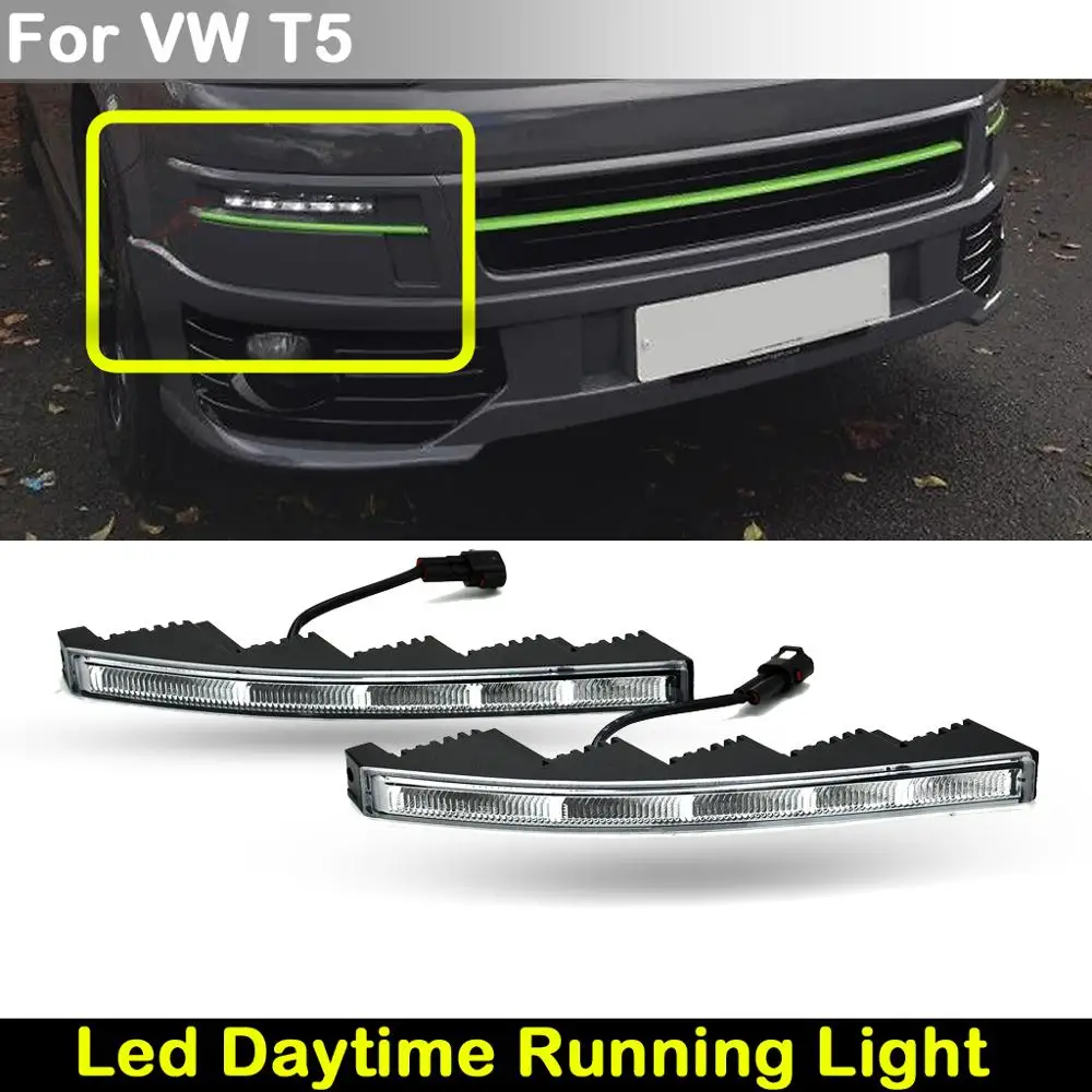 2Pcs For VW T5 Multivan 2010-2015 Clear Lens Car Front White LED DRL Lamp Daytime Running Light