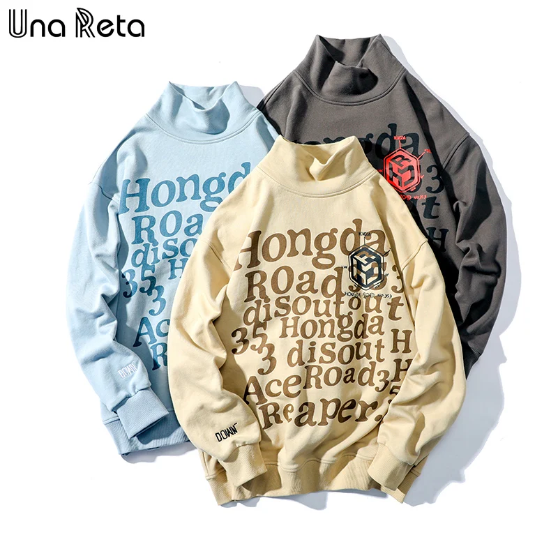 

UnaReta Sweatshirts Men Autumn New Men Clothing Pullover Turtleneck Harajuku Print Letter Tops Streetwear Plus Size Sweatshirt