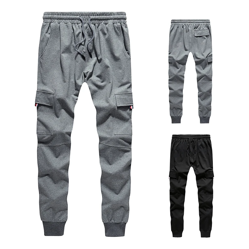 Мужские спортивные штаны однотонные для фитнеса на весну и лето с карманами по