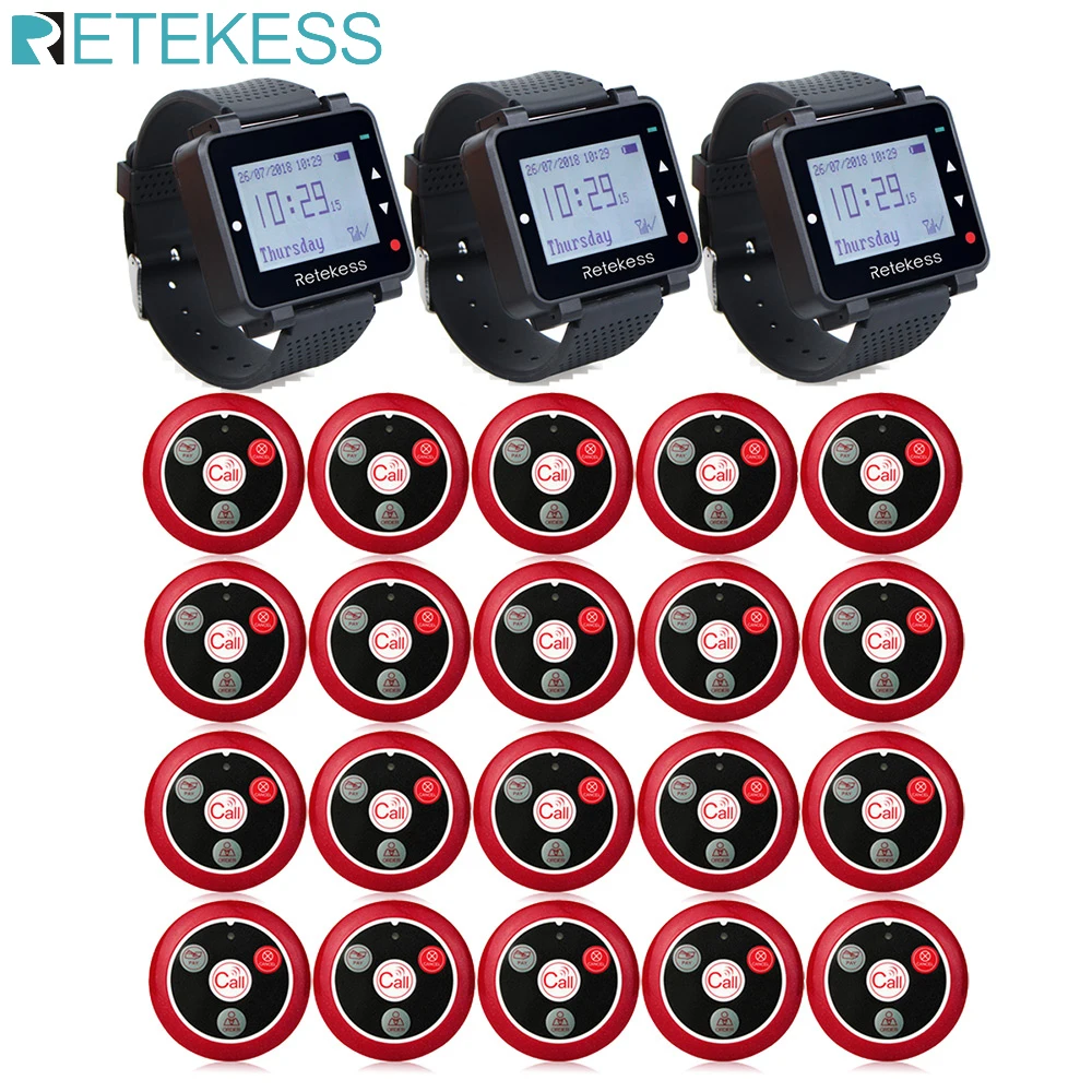 Беспроводной ресторанный пейджер Retekess система вызова 3 T128 часы приемник + 20 T117