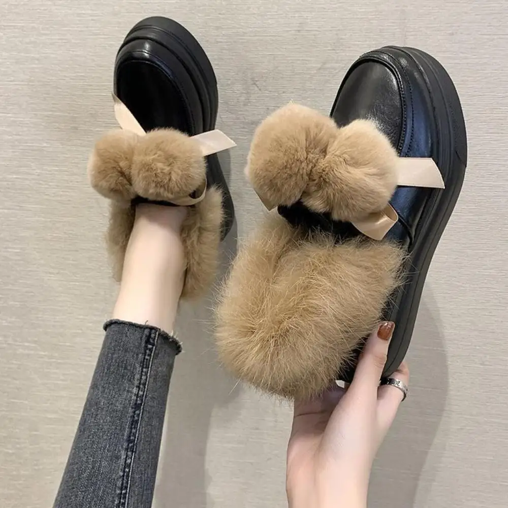 

Новые модные женские плюшевые зимние ботинки, зимние теплые ботинки из кроличьего меха, женские лоферы на танкетке на платформе, удобная по...