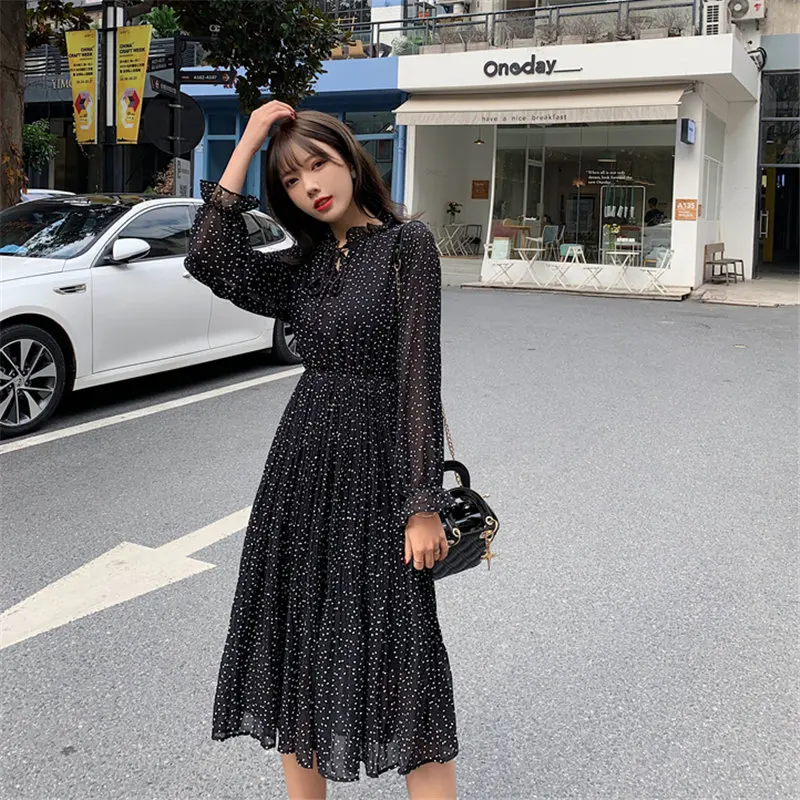 HziriP стильное шифоновое платье в горошек с оборками подходит ко всему нежное 2020