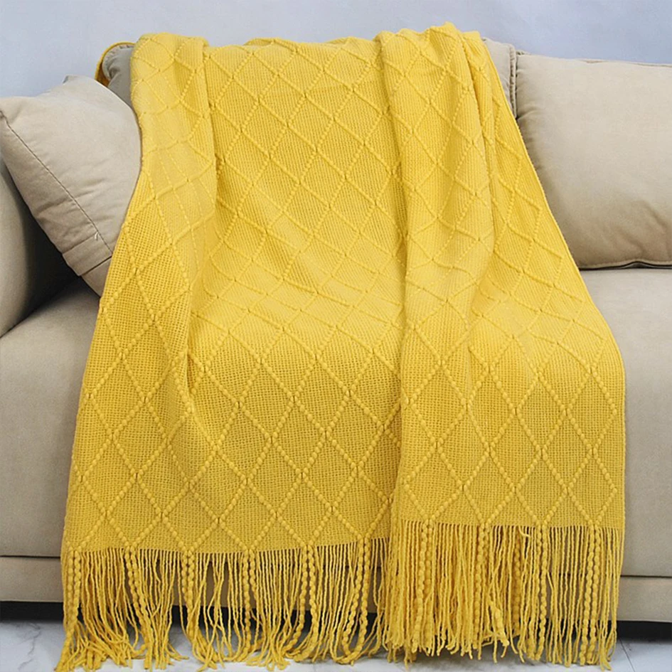 

OLIVE HOME 100% Acrylic Plaid Blanket Knitted Blanket Super Soft Home Decoration Blanket,Throw Blanket For Sofa Bed Perfect Gift