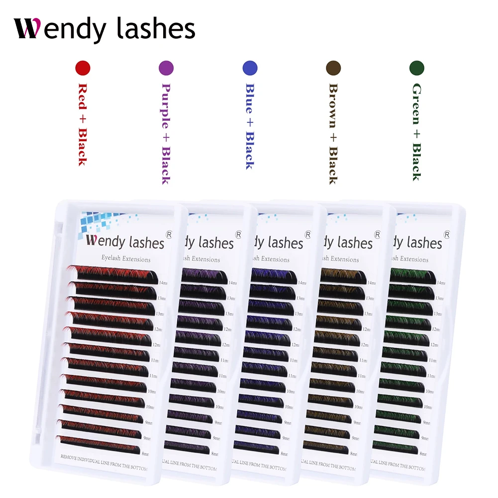

12 Rows Colorful Individual Eyelash Extension Faux Mink False Eye Lashes Blue/Purple/Red Classic Eyelash Extension Premium Cils