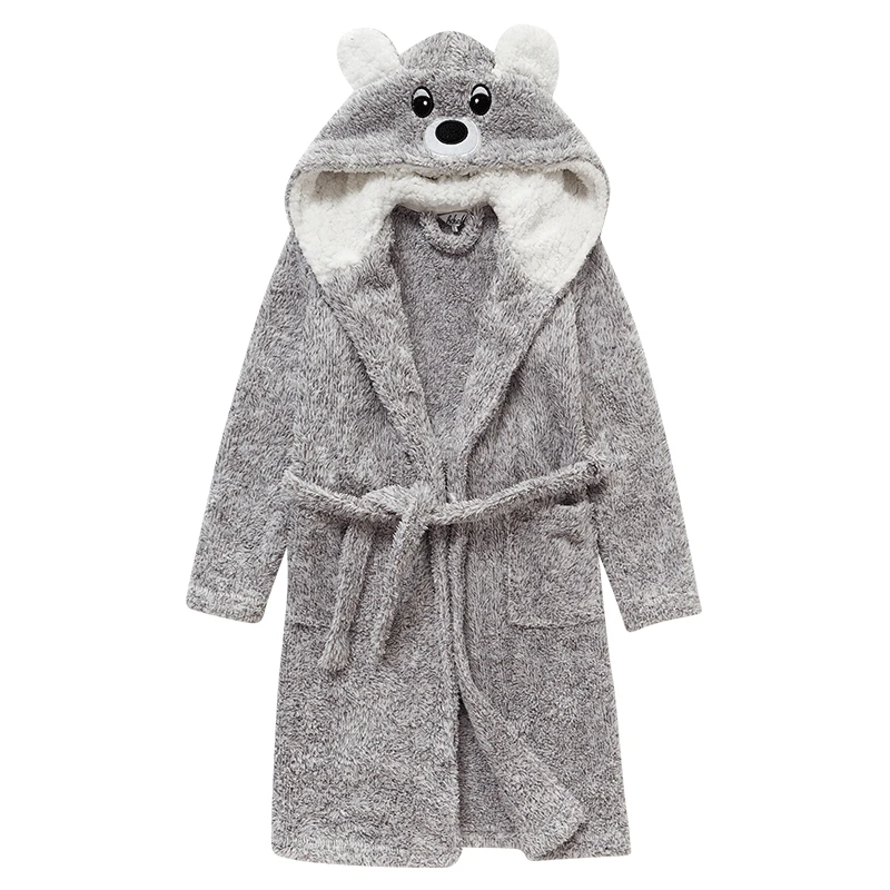 grey bear Банный халат для девочек с героями мультфильмов зимняя детская одежда для сна для мальчиков-подростков фланелевый Халат Банные полотенца детские толстовки теплая Пижама - Цвет: grey bear