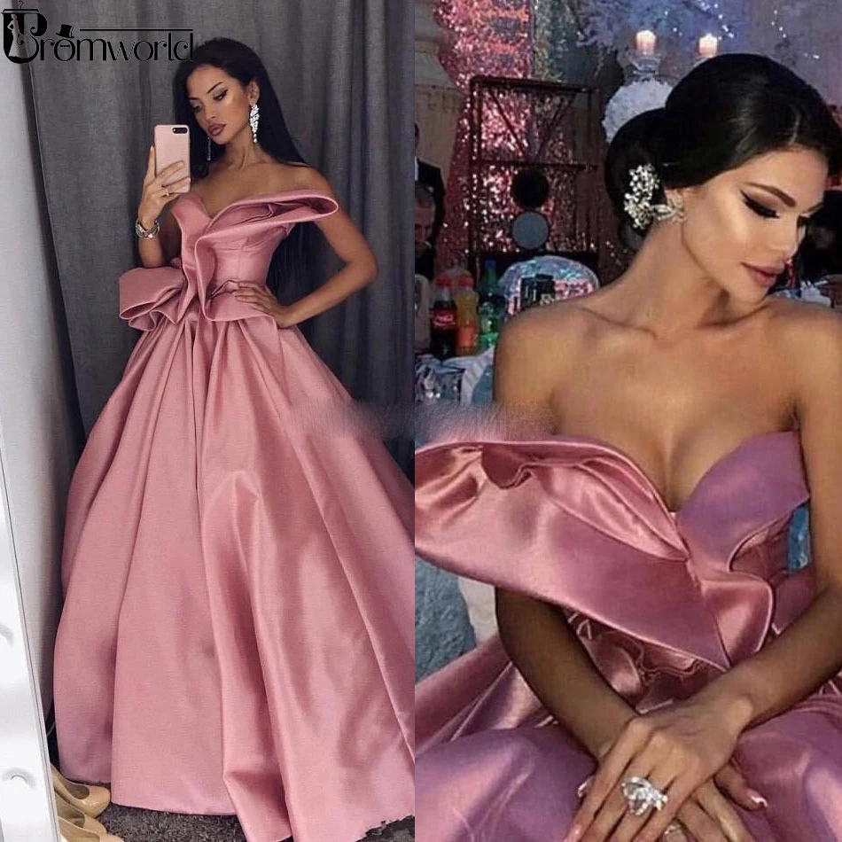 Розовая Румяна для выпускного вечера платья Длинные 2021 с открытыми плечами Атлас
