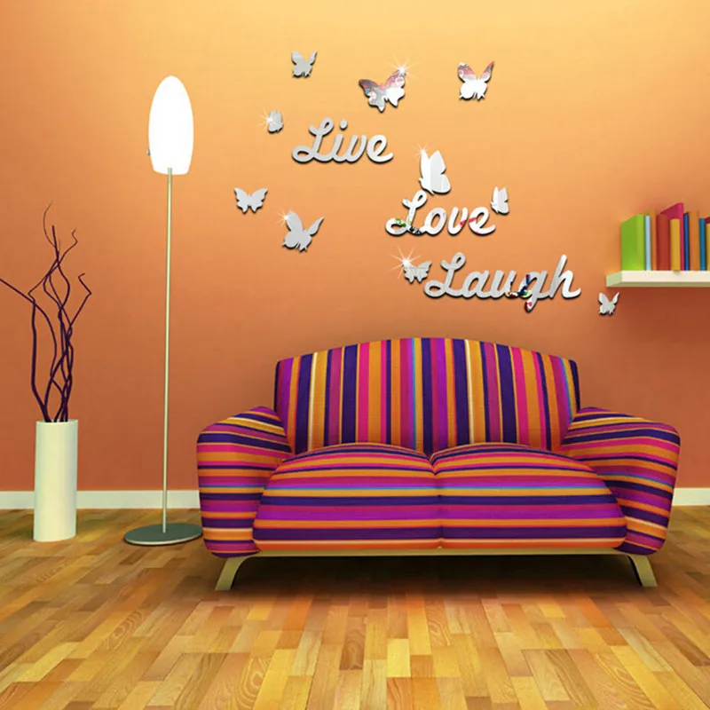 Живая Любовь смешная бабочка английская зеркальная Настенная Наклейка