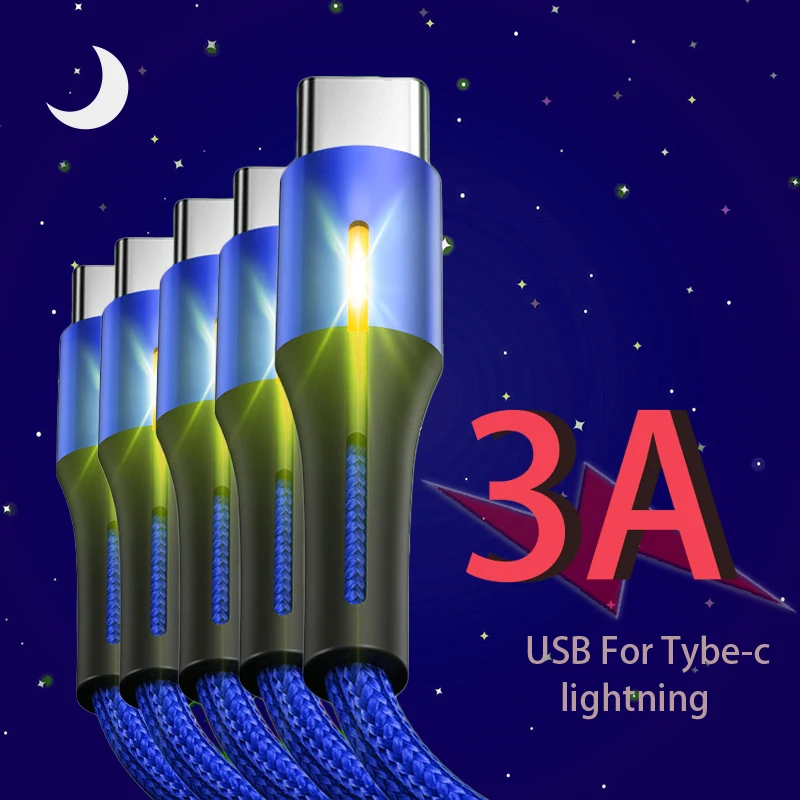 3а светодиодный usb type C кабель для быстрой зарядки Xiaomi mi 9T красный samsung S10 huawei ЗУ