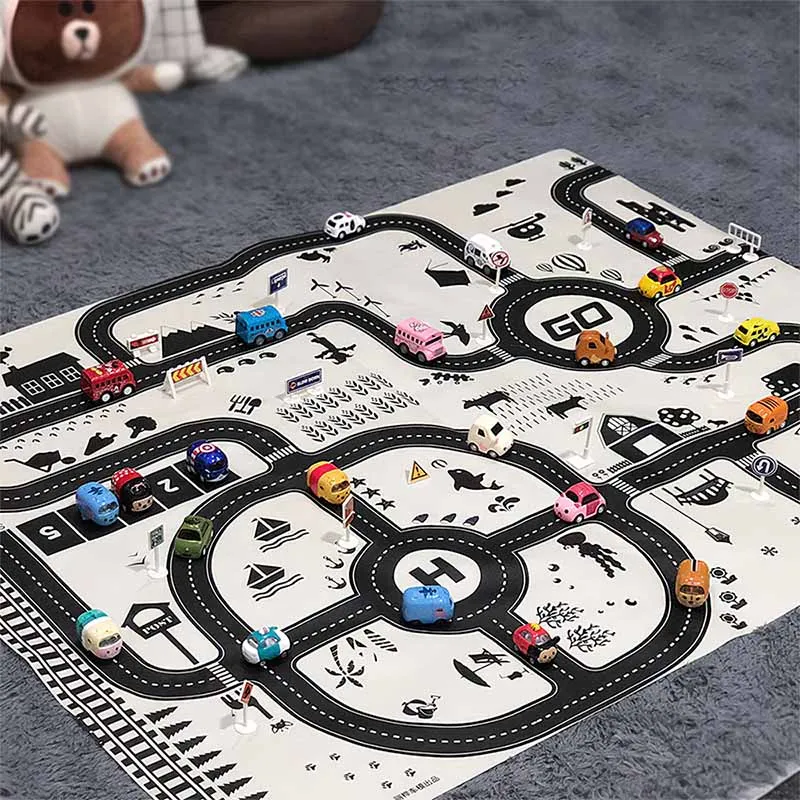 

Kids Rug Boy Girl Children City Traffic Car Park Play Mat Pull Back Car Toys For Children'S Mat Boy Girl Educational Toys
