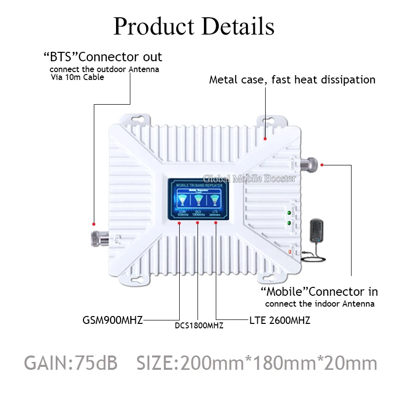 2g 4g ретранслятор сигнала 900/1800/2600 МГц DCS LTE GSM 2G 3G 4G усилитель мобильного телефона