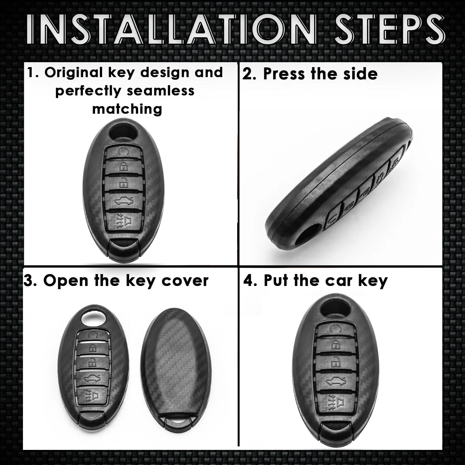 

Matte Black Car Key Case Brand New Easy To Install For Nissan Infiniti 5 Button
