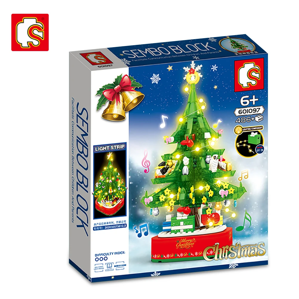 

Sembo Light Rotating Music Box Christmas Tree Building Blocks City Friends Tree House Model Bricks Kid Toys Children Xmas Gift