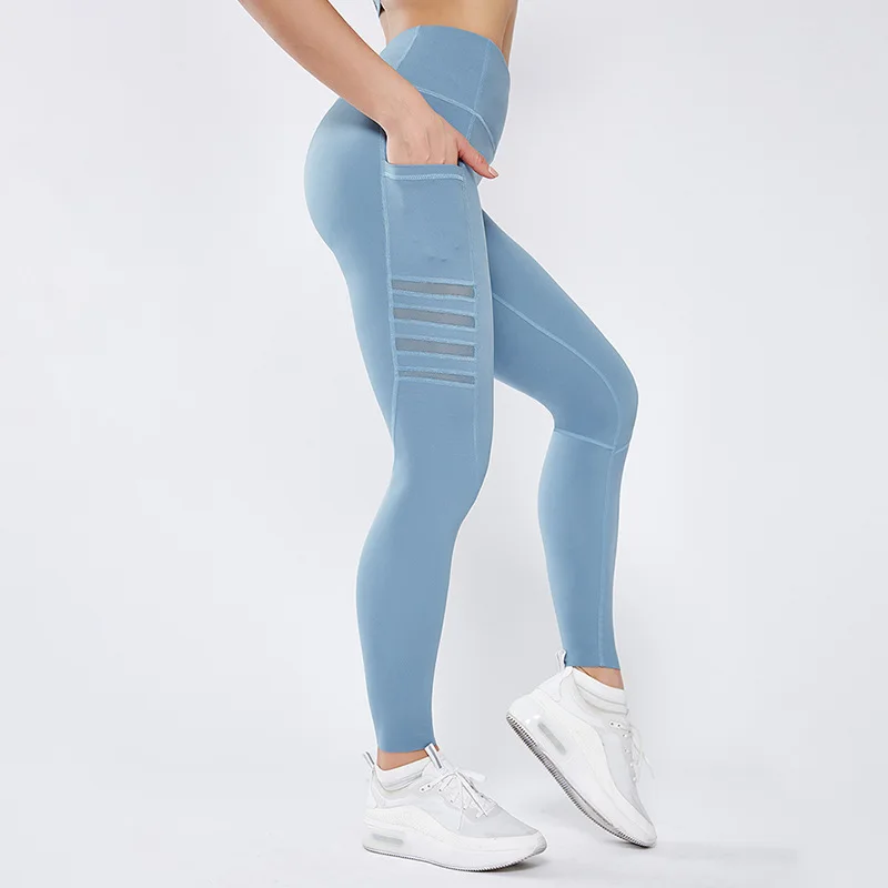 Штаны для йоги с карманами дышащая сетка женские выемкой раздельная поднятие